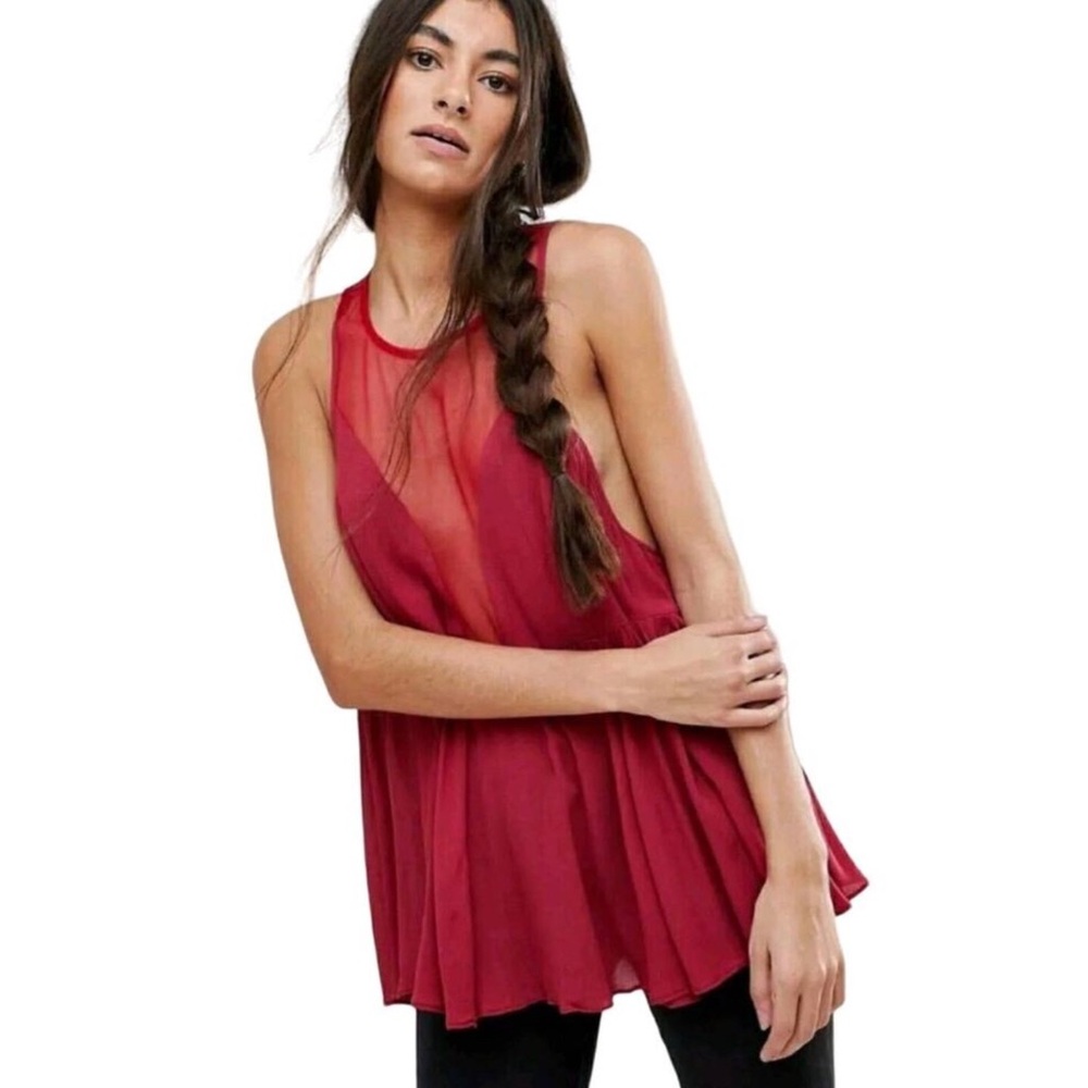 NEW Free People Red Mesh insert Top | S